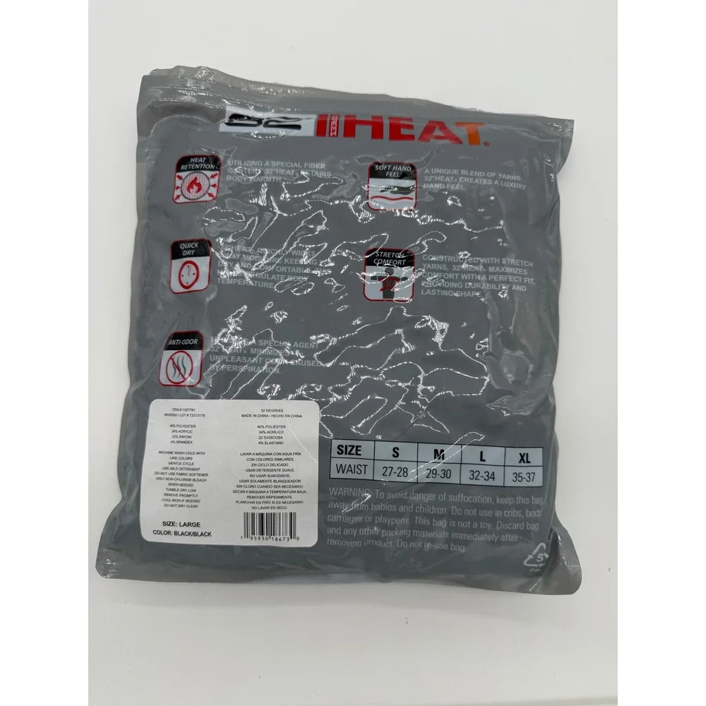 32 Degrees Heat Mens Thermal Leggings 2 Pack Black Base Layer Pants Large L New